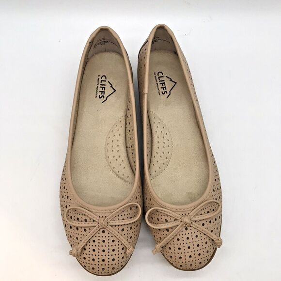 Cliffs by White Mountain Cheryl Ballet Flats Women's 8M Tan Bow Perforated Shoes - Picture 5 of 10